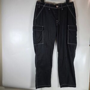 True Religion Mens Black Cargo Pants White Contrast Stitching 34x31 Utility
